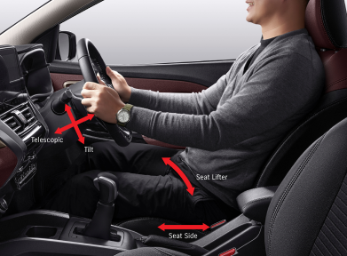 Tilt & Telescopic (SGX Only) Steering Atur posisi berkendara ternyaman Anda dengan menyesuaikan tilt dan telescoping steering.